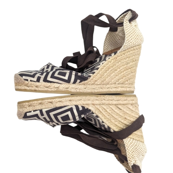 Tory Burch Wedge Espadrilles Womens 37 6.5 Black Natural Tie Ankle Heels - Picture 9 of 13